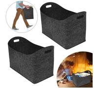 Corbeille porte bûche - LZQ - LZQ XXL - Feutre polyester - Gris foncé - Pliable, capacité 60 kg
