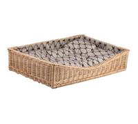 Corbeille pour chien rectangulaire ,panier en osier naturel doublée avec joli coussin beige imprimé petits os noirs