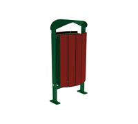 Corbeille Silaos acier et bois 50 litres RAL6005 - Chêne lasuré acajou - Sans cendrier - Sur platines - PROCITY - 594155.6005.ACAJ