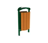 Corbeille Silaos acier et bois 50 litres RAL6005 - Chêne lasuré chêne clair - cendrier - Scellement direct - PROCITY - 594147.6005.CHEC
