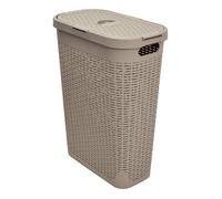 5five - Panier à Linge Slim Rattan 40L Beige - Trous d'Aération - Couvercle - Poignées Ergonomiques Portage Facile - Corbeille de Rangement Plastique