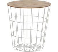Corbeille Table d'Appoint Métal blanc - Ø 39 cm - Table basse déco avec couvercle en bois