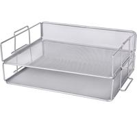 Corbeilles À Courrier 2 Pièces/Bannette De Bureau Superposable À Mailles Métalliques/Organisateur Multifonctionnel/Support De Fichier Pour Le Bureau,L'école,L'étude-Ex62005 Argent (Argent)