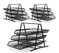 WAYTEX Lot de 3 Trieurs avec Corbeilles à courrier en Métal Mesh Noir Coulissantes, Trieur de Bureau sur 3 Niveaux, en Fils Métalliques, Organiseur de Bureau pour Documents