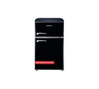Corberó CF2PG90RN Réfrigérateur statique rétro 89 x 48 x 51 cm, capacité 86 litres, congélateur 26 l, 37 dB, éclairage intérieur, étagères en verre, pieds de nivellement, noir