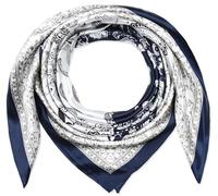 corciova Grande écharpe carrée en satin soyeux pour femme bleu marine et cachemire blanc