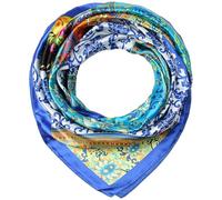 Corciova Grande écharpe carrée en soie pour femme 35 cm - Bleu - Large
