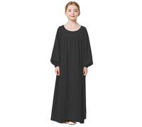 Cord Noir Enfant Fille Adorable Musulmane Abaya Robe Manches Longues Slim Fit Décontractée Robe de prière Fille à Carreaux, Noir , 9-10 ans
