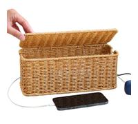 Cord Organizer Box with Lid | Charging Station Basket, Hand-Woven Desk Wire Organizer, Cable Management Box for Home & Office, Perfect for TV, Computer, and Electronics, Clean & Tidy Spaces