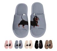 Cord Pantoufles pour femme - Orteils ouverts - Chaussures de maison en corduroy - Pantoufles confortables - Pantoufles de dessin animé - Pantoufles d'animal - Chien teckel - Pantoufles plates