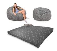 CordaRoy's Pouf poire convertible en fausse fourrure, se replie du pouf à la chaise longue, vu sur Shark Tank, gris, taille complète