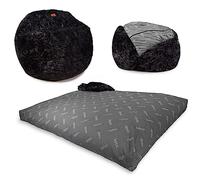 CordaRoy's Pouf poire convertible en fausse fourrure, se replie du pouf à la chaise longue, vu sur Shark Tank, noir, taille complète