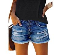 cordat Short en Jean Extensible déchiré Taille mi-Haute pour Femme - Ourlet Brut effiloché - Short décontracté en Jean, 17-Bleu foncé 1, Taille M