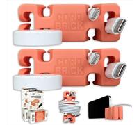 CordBrick Stocking Stuffers for Adults Cord Management Weighted Cord Holder Cable Wrap Phone Stand - Multi-usage Gadget Organizer for Nightstand Desk Gift for Men, Durable Silicone, 2pk Coral