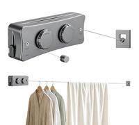Corde à linge extensible - 2 x 5,2 m - En acier inoxydable - Montage mural | Corde à linge rétractable et extensible - Deux lignes - Pour balcon, buanderie, hôtel, salle de bain - Gris