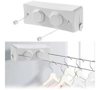 Corde à Linge Rétractable 5.1m,Inoxydable Double Bobine,Fil Linge Extensible,Réglage avec Bouton Rotatif,Contenir 20 Kg,pour Intérieur,Extérieur,Balcon,Bain(Blanc)