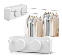 Corde à linge rétractable à fixation murale, 2 x 4.2 M Acier Inoxydable Fil a Linge Retractable, capacité de charge 20 kg, gain de place, réglable Corde à Linge Murale Intérieur pour Balcon(White)