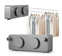 Corde à linge rétractable à fixation murale, 2 x 4.2 M Acier Inoxydable Fil a Linge Retractable, capacité de charge 20 kg, gain de place, réglable Corde à Linge Murale Intérieur pour Balcon(Gray)