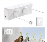 Corde à Linge Rétractable, Étendage à Linge Mural à Gain de Place, Câble D'extension Invisible de 2x5.1M, Capacité de Charge de 20KG pour Intérieur/Extérieur
