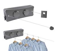 Corde à Linge Rétractable, Fil Linge Retractable en Acier Inoxydable 304, Fil Etendoir Retractable 5,1m Capacité de Charge de 20Kg pour Intérieur/Extérieur, Gris
