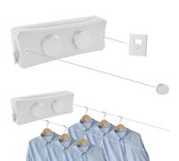 Corde à Linge Rétractable, Fil Linge Retractable en Acier Inoxydable 304, Fil Etendoir Retractable 5,1m Capacité de Charge de 20Kg pour Intérieur/Extérieur, Blanc