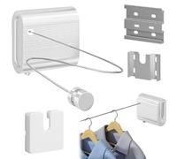 Corde à linge rétractable pour intérieur, 4 m maximum, ne s'affaisse pas, corde à linge rétractable très résistante en acier inoxydable à fixation murale (blanc)