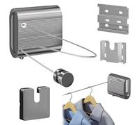 Corde à linge rétractable pour intérieur, 4 m maximum, ne s'affaisse pas, corde à linge rétractable très résistante en acier inoxydable à fixation murale (gris)