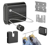 Corde à linge rétractable pour intérieur, 4 m maximum, ne s'affaisse pas, corde à linge rétractable très résistante en acier inoxydable (noir)