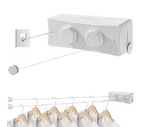 Corde à Linge Rétractable pour Intérieur et Extérieur, 2 x 5.1M Acier Inoxydable Fil a Linge Retractable, Étendoir à Linge Gain de Place (Blanc)