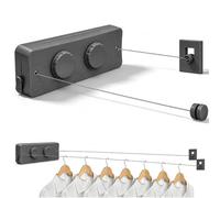Corde à Linge Rétractable pour Intérieur et Extérieur, Double Ligne 2x5,2m Mural Séchoir à Linge, Acier Inoxydable 20kg Charge Montage sans Perçage Corde Linges pour Hôtels Particuliers