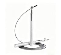 Corde à sauter de vitesse avec roulement à billes à 360°, poignée en alliage d'aluminium, câble en fil d'acier réglable, 120 g, légère, pour CrossFit, double Unders, MMA, fitness (argent)