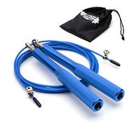 Corde à sauter Elite Speed pour adulte par CKB LTD avec sac de voyage, poignées en aluminium de qualité supérieure, corde à sauter réglable de 3 m pour fitness, exercice, entraînement, entraînement