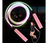 Corde à sauter lumineuse pour enfants, corde à sauter avec lumière LED pour enfants, corde à sauter réglable avec poignées antidérapantes, fitness adulte pour l'entraînement par intervalles HIIT (rose