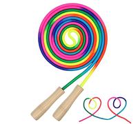 Corde à sauter réglable pour enfants avec poignée en bois, 280 cm de long, couleurs arc-en-ciel, corde à sauter fitness pour garçons et filles exercice en plein air