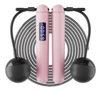 Corde à sauter sans fil avec compteur - Cordes à sauter 2 en 1 sans enchevêtrement avec grande balle sans corde, corde à sauter réglable avec écran LED, charge de type C, pour homme et femme, rose