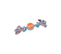 Jouet corde 2 nœuds avec balle de tennis 30cm orange bleu gris