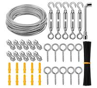Corde Cable Acier Inoxydable à Suspendre Kit, 30M/3mm Câble Métallique, Kit de Câble de Jardin, Câble d'Image, Kit de Clôture, Câble en Acier Robuste, Tendeur Fil et Crochet, Duplex Clips Serre-Câbles