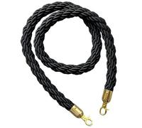 Corde de barrière de 3 m - Contrôle de file d'attente lumineux avec crochet en acier inoxydable tressé pour salles de cinéma, mâts et poteaux - Cordon en polypropylène durable (noir)