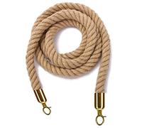 Corde de barrière de File d'attente avec Crochet doré - Corde de Poteau en Chanvre tressé de 1,2 m, 1,5 m ou 2,4 m pour la Gestion des foules, la séparation des Files d'attente et la sécurit