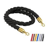 Corde de chandelier, Barrière torsadée tressée colorée for fête de départ, sécurité des files d'attente personnalisée, concert, tapis rouge, grandes ouvertures(Black)