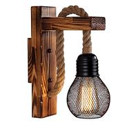 Corde de chanvre Led Applique Murale Industrielle / Lampe en Bois, Poulie Levable Lustre Vintage Lampe Décorative Antique Applique Murale pour Éclairage Intérieur de Chambre, Restaurant, Magasin, Café