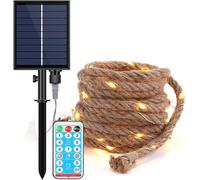 Corde de chanvre solaire - Lumière d'extérieur - LED blanche chaude - Étanche - Rétro - Corde de chanvre - Décoration de jardin avec 8 modes de télécommande - Pour balcon, cour, intérieur et