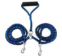 Corde de marche pour chien avec motif vague - Corde de traction anti-enroulement amovible avec poignée confortable en mousse (bleu)