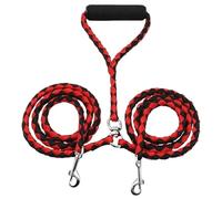 Corde de marche pour chien avec motif vague - Corde de traction anti-enroulement amovible avec poignée en mousse confortable (rouge)
