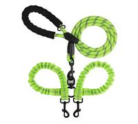 Corde de remorquage à double tête pour animal domestique - Réflexion deux nuits - Anti-enroulement - En nylon élastique - Pour promener le chien - Accessoires (vert)