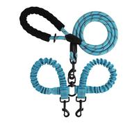 Corde de remorquage à double tête pour animal domestique - Réflexion deux nuits - Anti-enroulement - En nylon élastique - Fournitures - Bleu
