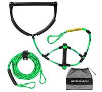 Corde de ski nautique de 23,6 m avec renfort de 38,1 cm et 6 poignées de 7,6 cm pour tuyau, résistance de 997,9 kg, livrée avec sac de rangement pour un transport facile (vert)