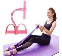 Corde de Tension Multifonctionnelle, Sit-ups Bodybuilding Expander Bandes,4 Tubes Élastique Fitness avec Pédales Poignées, Cordes à Étirer en Latex Équipement de Résistance pour Gym Yoga Bras (Rose)