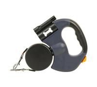 Corde de traction à double extrémité pour roulette - 3 m - Auto-rétractable - Avec sac à déchets - Avec lampe de poche - Gris