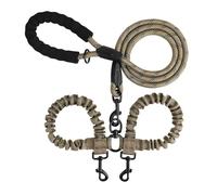 Corde de traction élastique à double tête pour animal domestique, laisse en nylon absorbant les chocs, laisse réfléchissante pour deux petits et grands chiens (jaune)